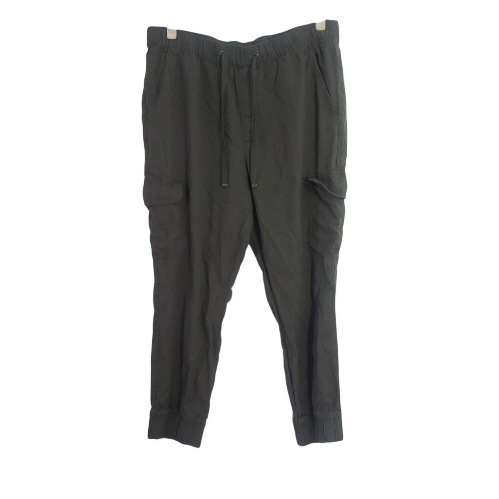 St Johns Bay Womens Green Cargo Jogger Pants Size‎ XL Elastic Waist Linen Blend